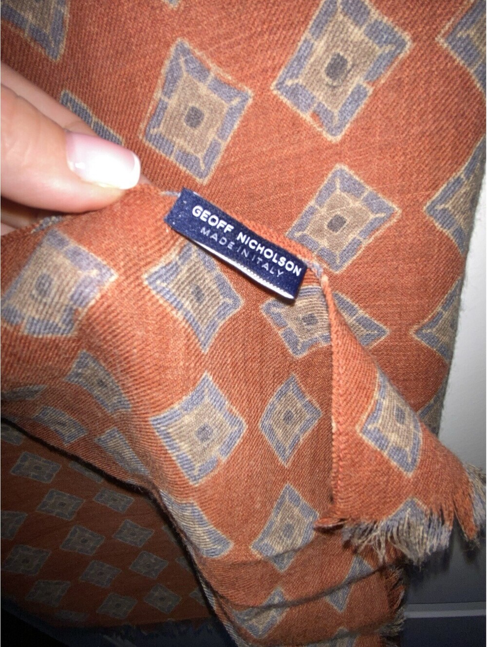 100% Wool Geoff Nicholson Men’s Scarf Made In Italy Made In Italy 75x26” - Picture 4 of 6